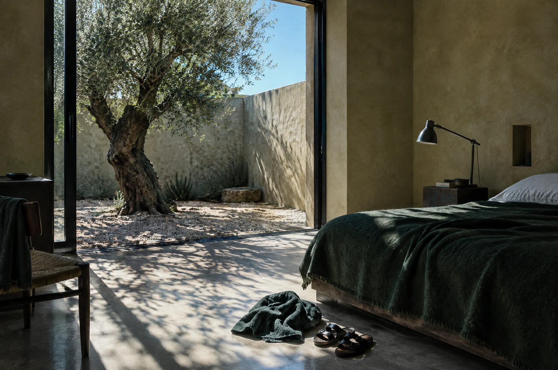 Courtyard Room, open glass door