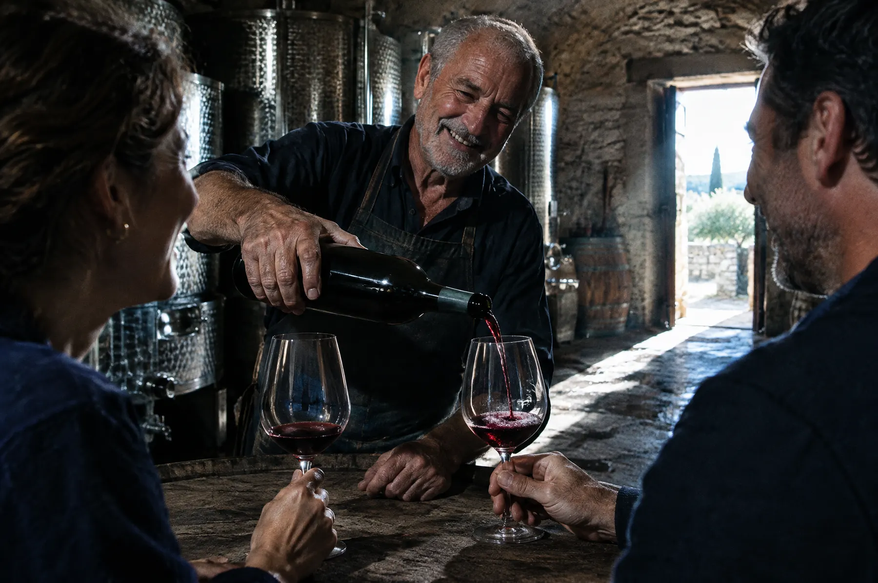 Winemaker pouring