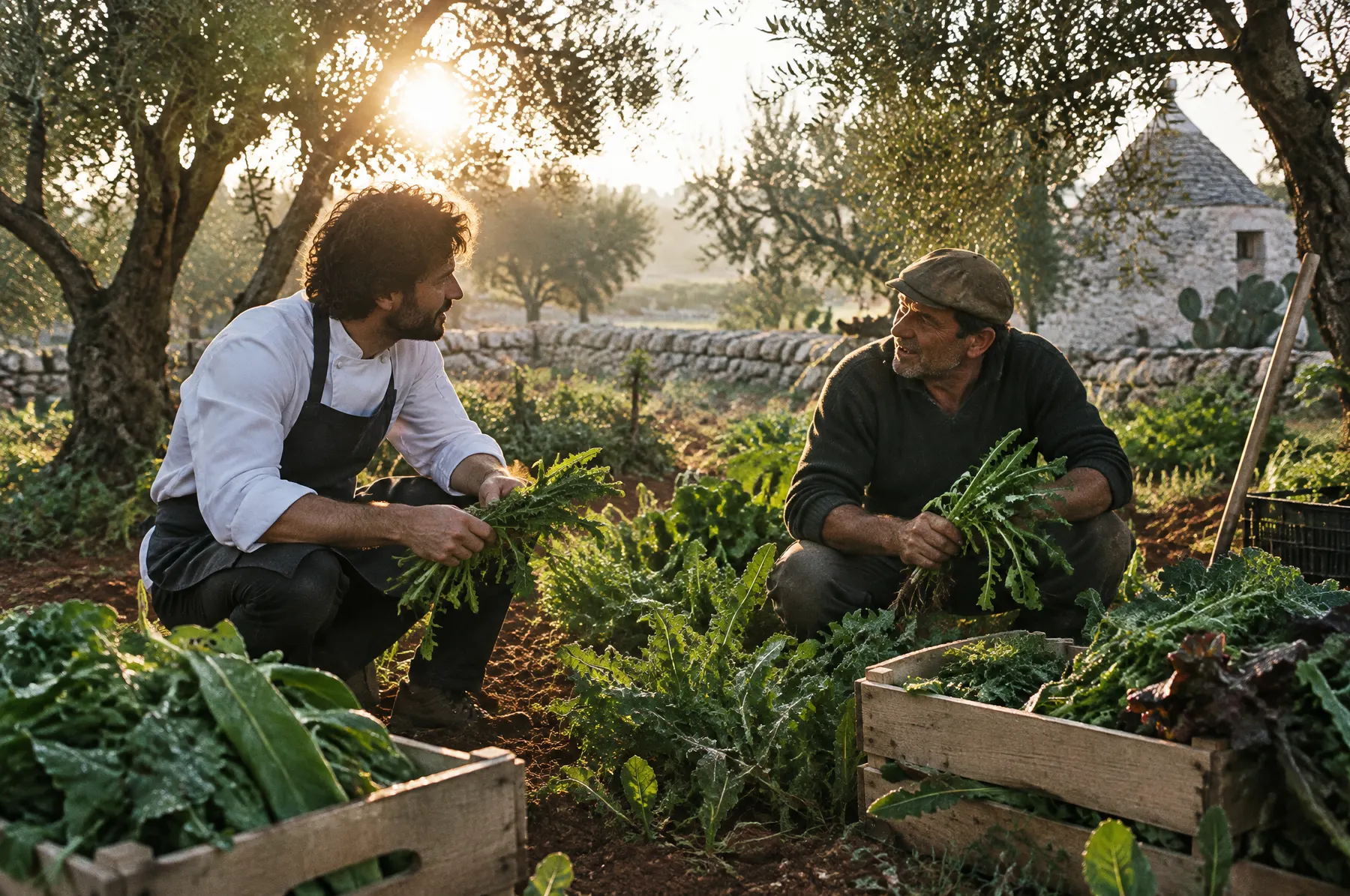 Chef and farmer in the garden