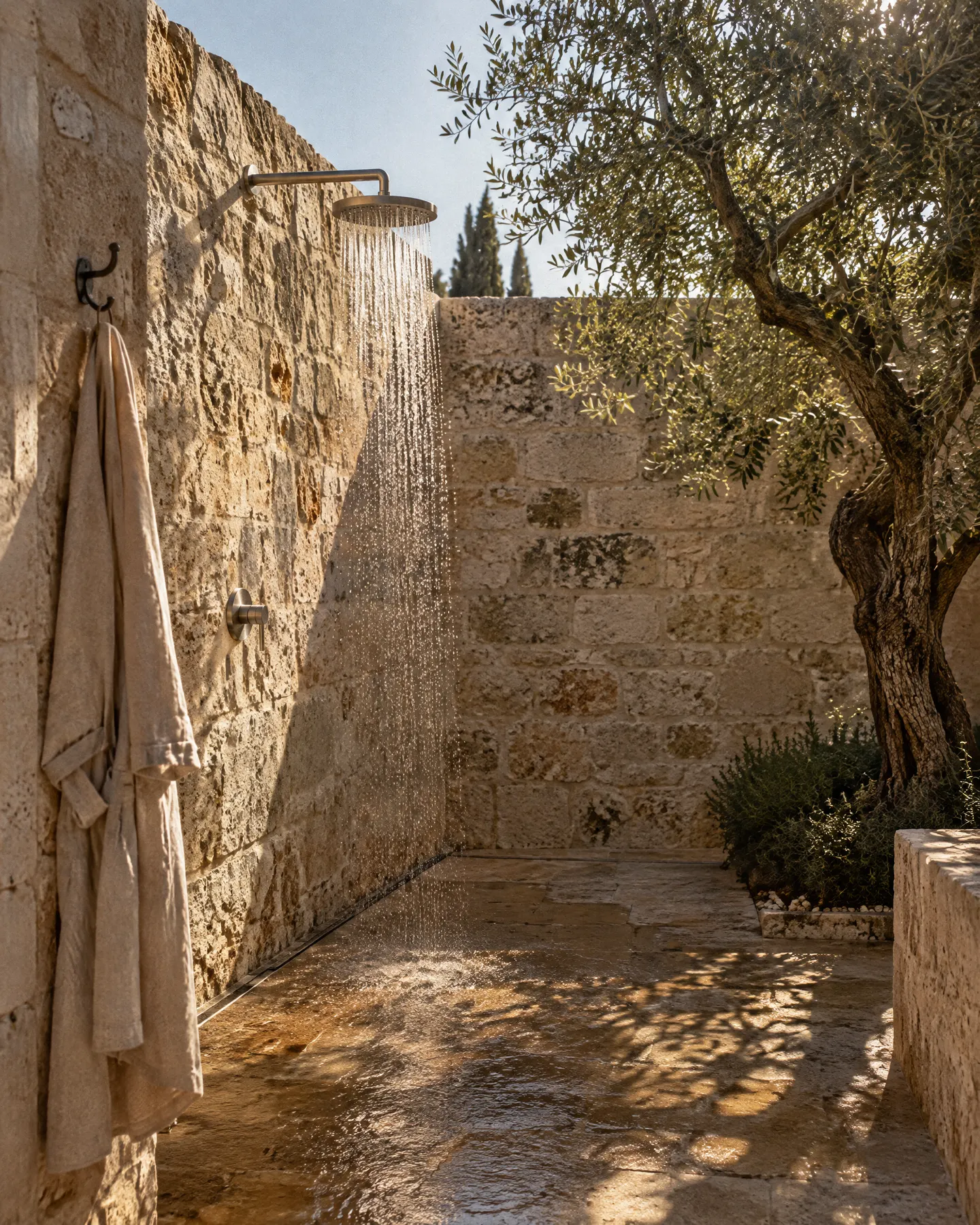 Outdoor shower in the suite courtyard